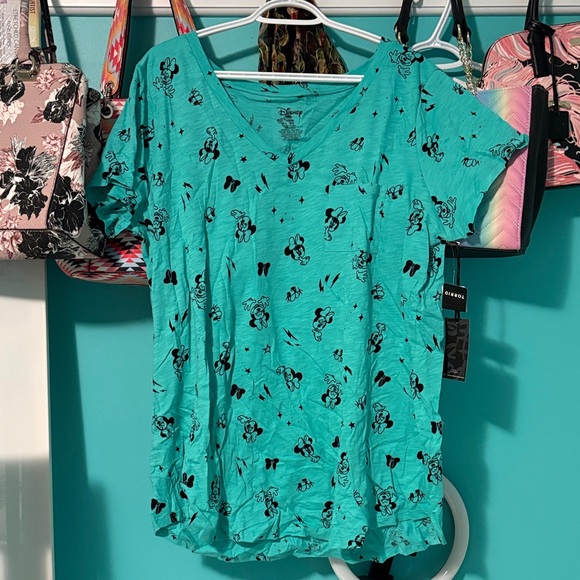 NWT Torrid Disney Minnie Print Aqua V-Neck Tunic Tee - Picture 3 of 7